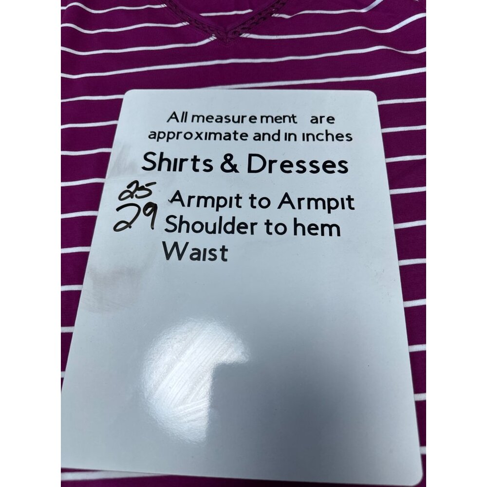 Catherines Women's Purple & White Striped V-Neck Short Sleeve Top Size 1X - Picture 8 of 8